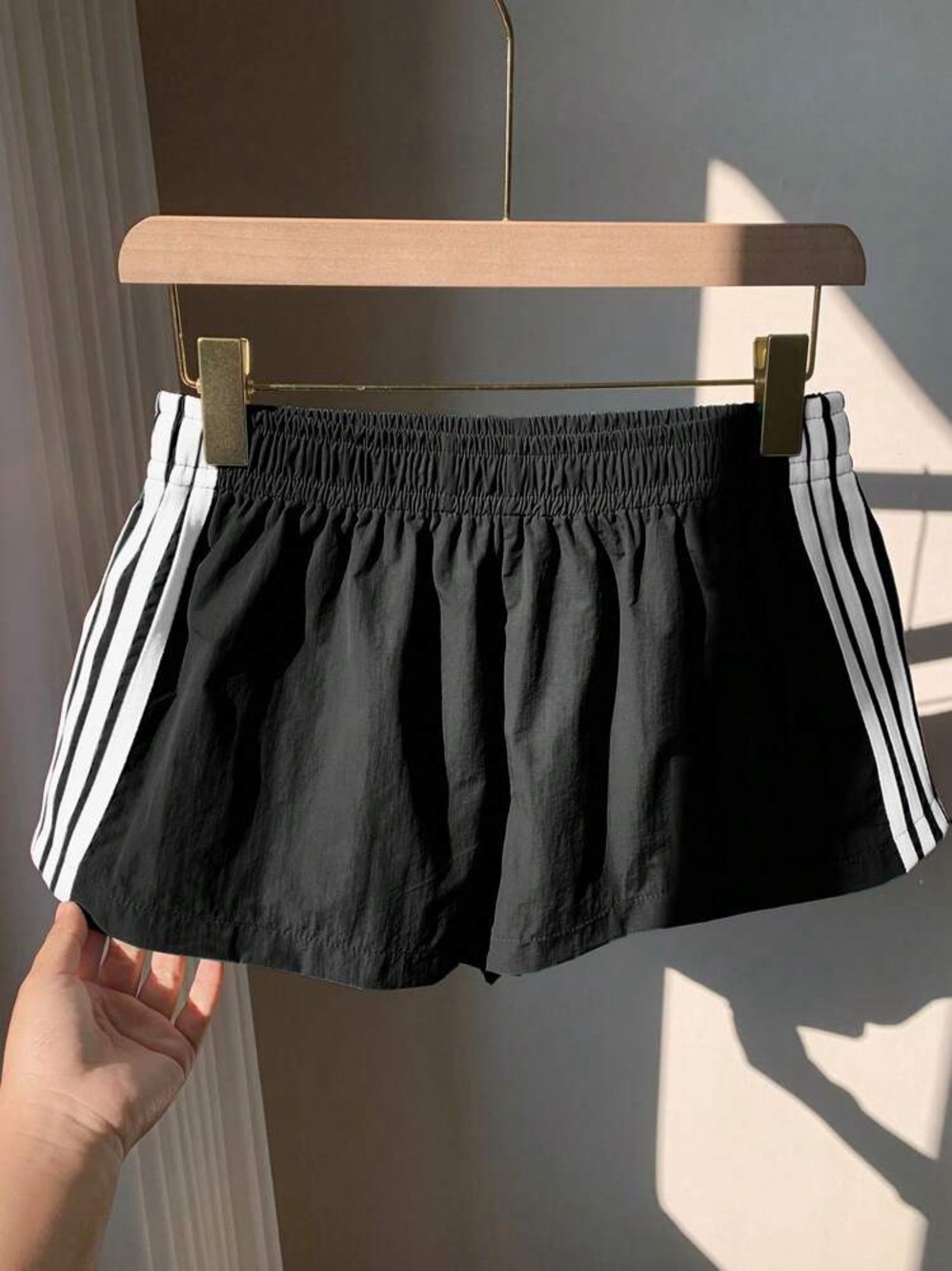 Black White 3 Striped Athletic Shorts